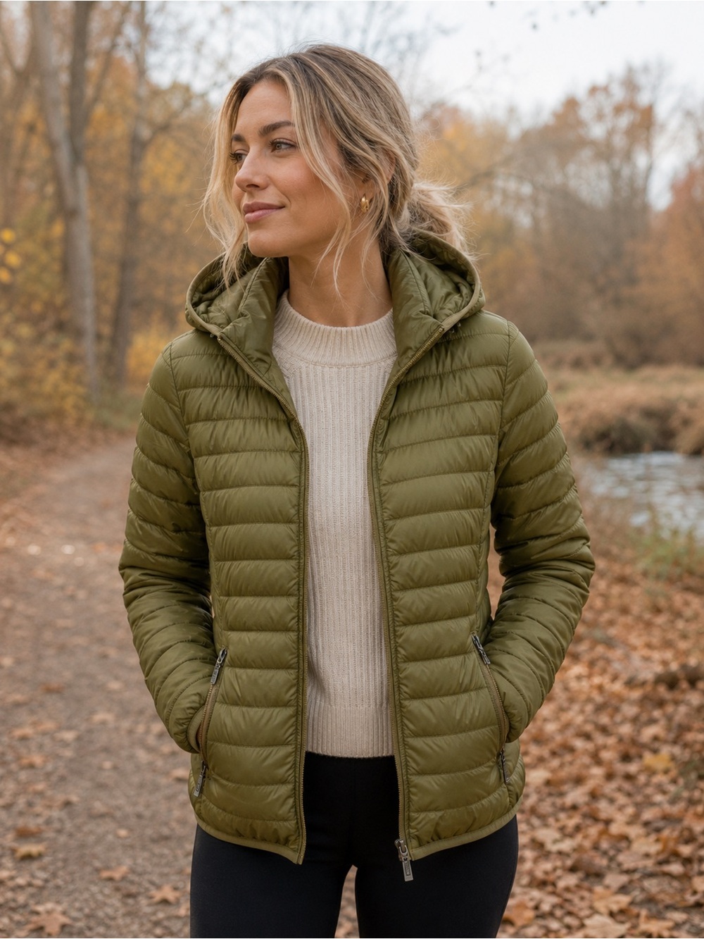 Yest Women’s Olive Green Lightweight Hooded Puffer Jacket Size 10/12 Gorpcore